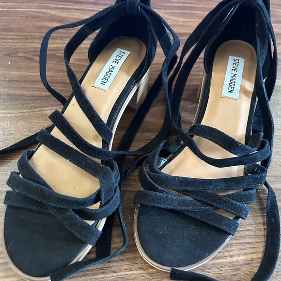Steve Madden Black Suede Lace-Up Sandals - Picture 1 of 5